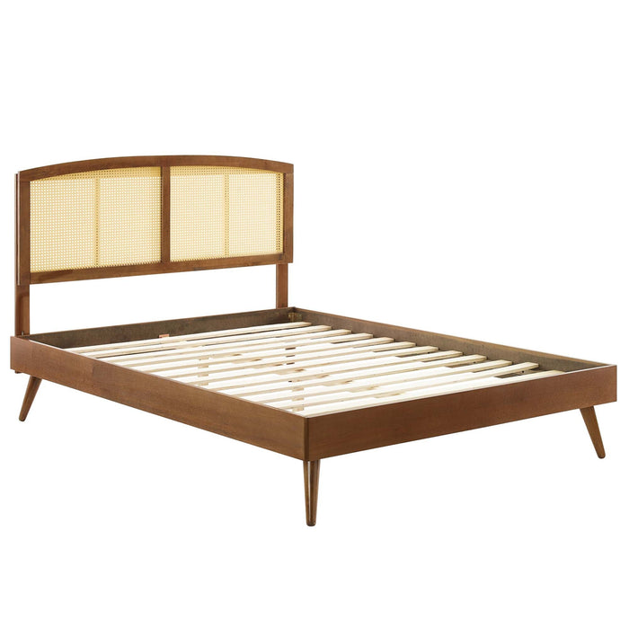 Sierra Cane and Wood Platform Bed With Splayed Legs