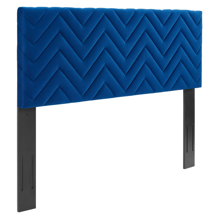 Modway Mercy Chevron Tufted Performance Velvet Headboard Bedroom Furniture in Blue - Side View