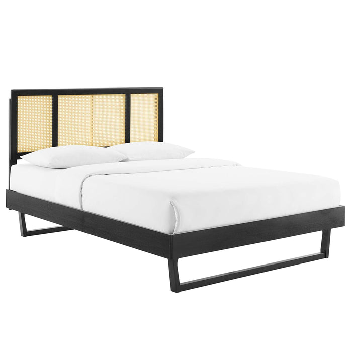 Kelsea Cane and Wood Platform Bed With Angular Legs
