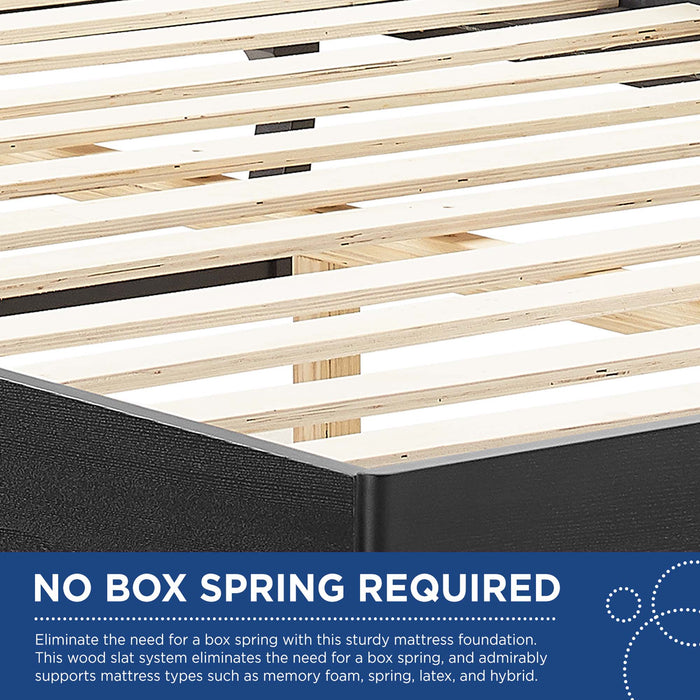 Kelsea Cane and Wood Platform Bed With Angular Legs