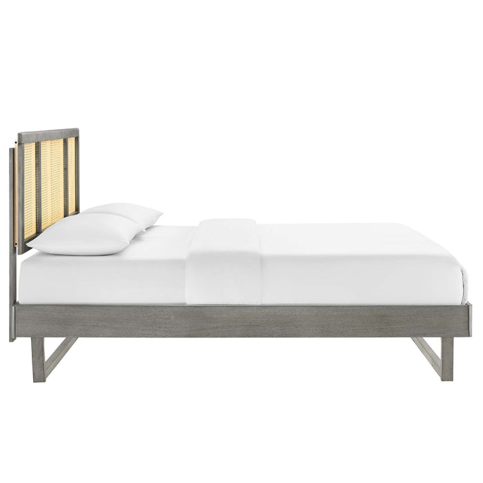 Kelsea Cane and Wood Platform Bed With Angular Legs