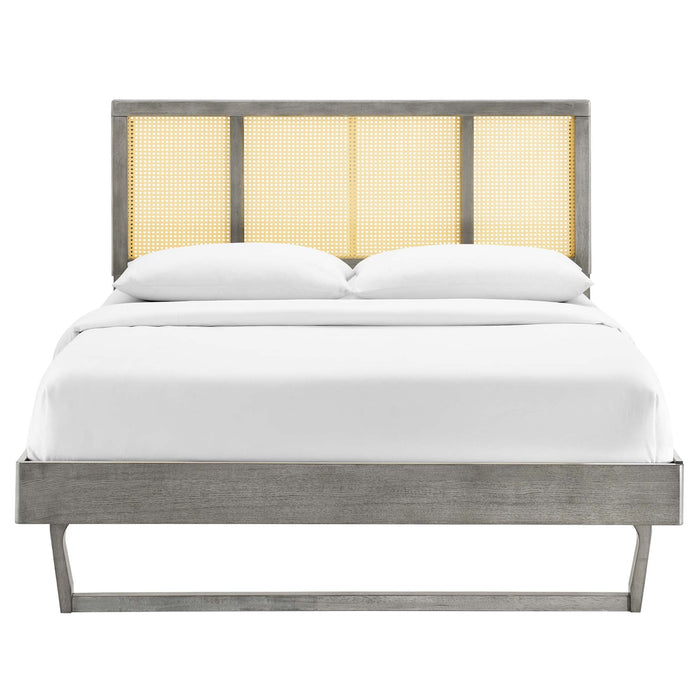 Kelsea Cane and Wood Platform Bed With Angular Legs