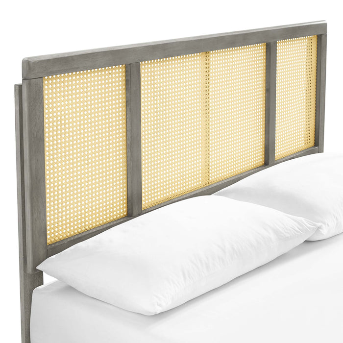 Kelsea Cane and Wood Platform Bed With Angular Legs