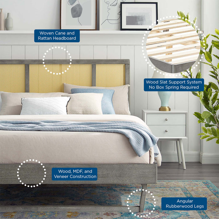 Kelsea Cane and Wood Platform Bed With Angular Legs