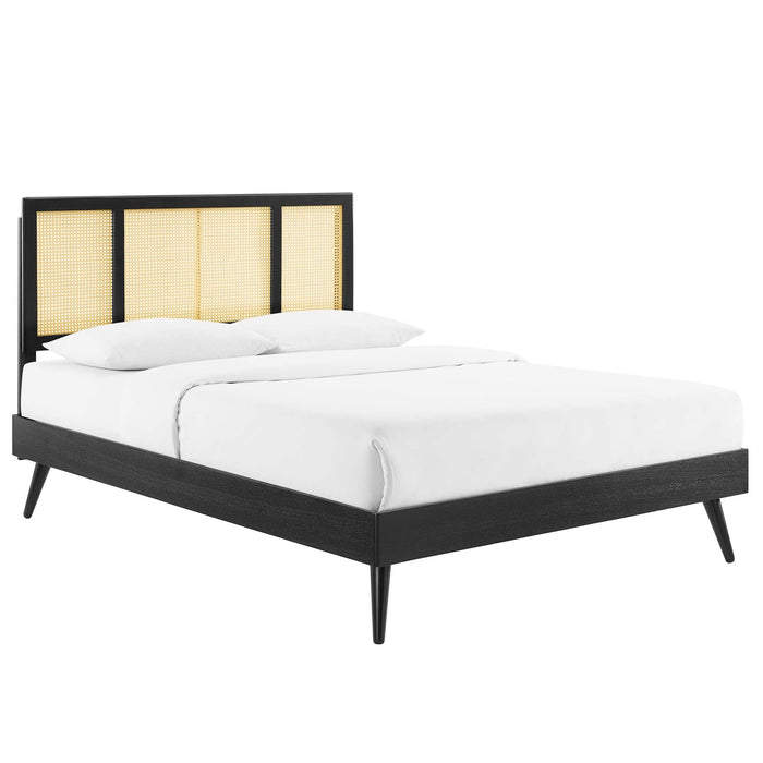 Kelsea Cane and Wood Platform Bed With Splayed Legs