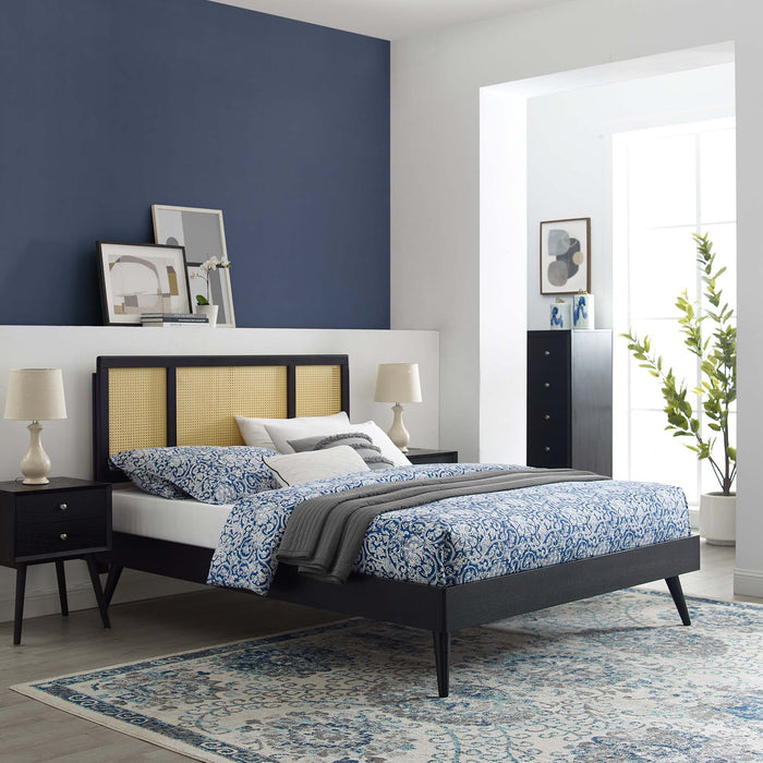 Kelsea Cane and Wood Platform Bed With Splayed Legs