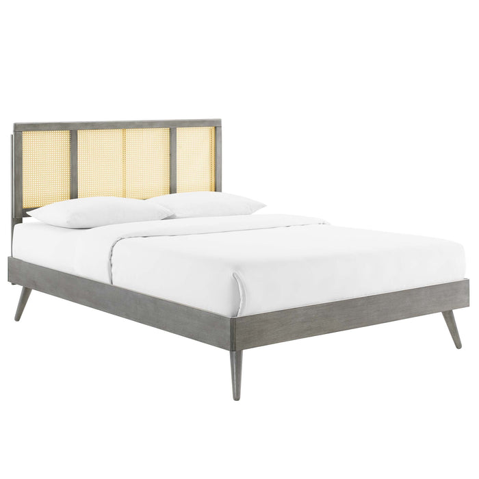 Kelsea Cane and Wood Platform Bed With Splayed Legs