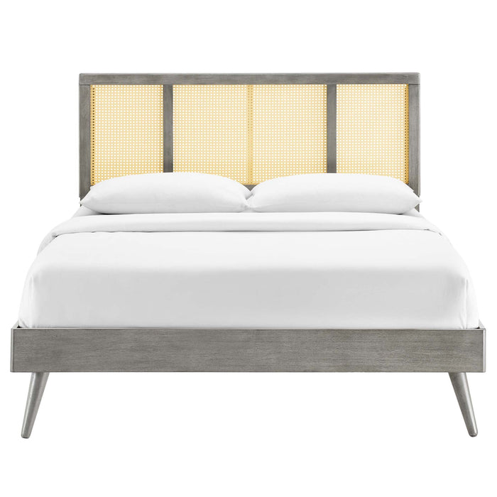 Kelsea Cane and Wood Platform Bed With Splayed Legs