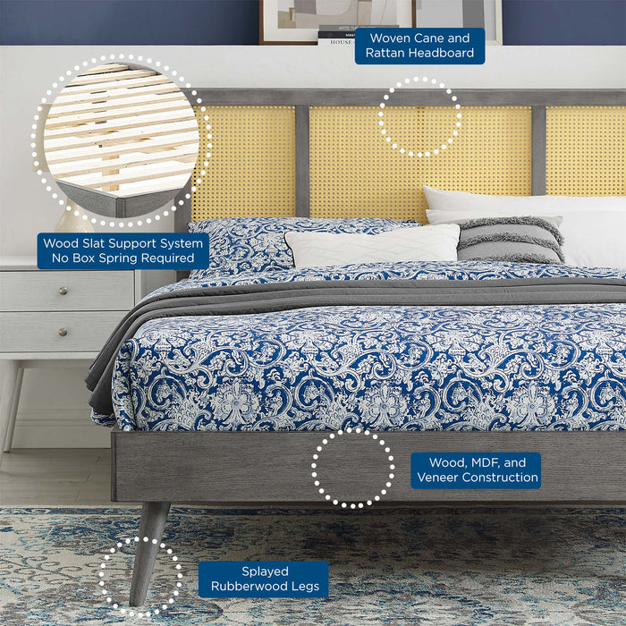 Kelsea Cane and Wood Platform Bed With Splayed Legs