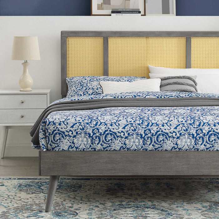 Kelsea Cane and Wood Platform Bed With Splayed Legs