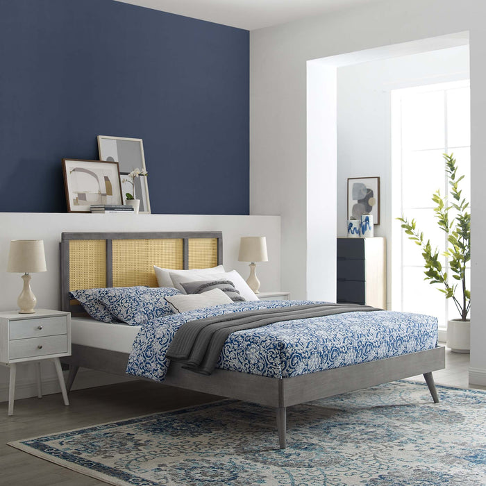 Kelsea Cane and Wood Platform Bed With Splayed Legs