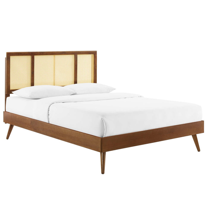 Kelsea Cane and Wood Platform Bed With Splayed Legs