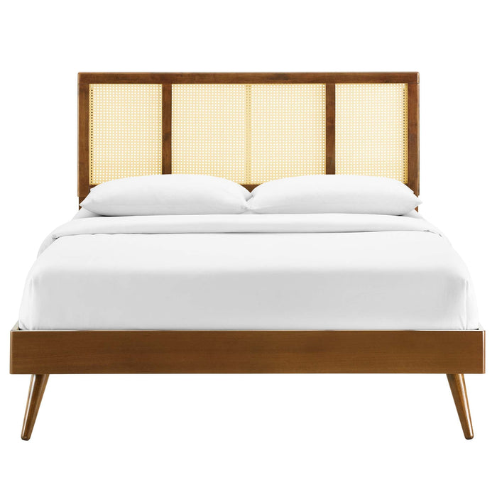 Kelsea Cane and Wood Platform Bed With Splayed Legs
