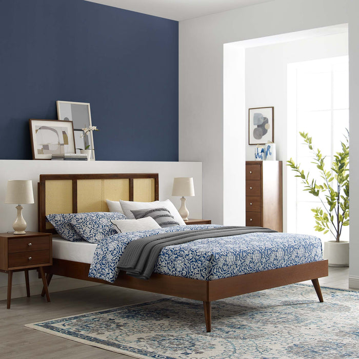 Kelsea Cane and Wood Platform Bed With Splayed Legs