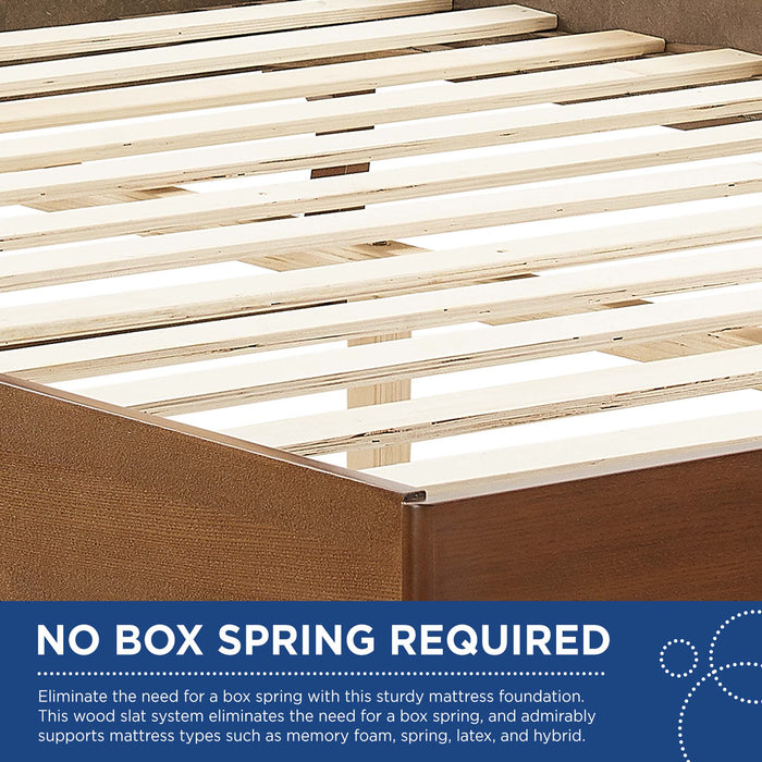 Kelsea Cane and Wood Platform Bed With Angular Legs