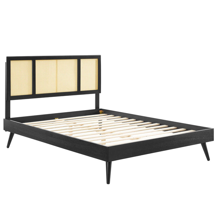 Kelsea Cane and Wood Platform Bed With Splayed Legs