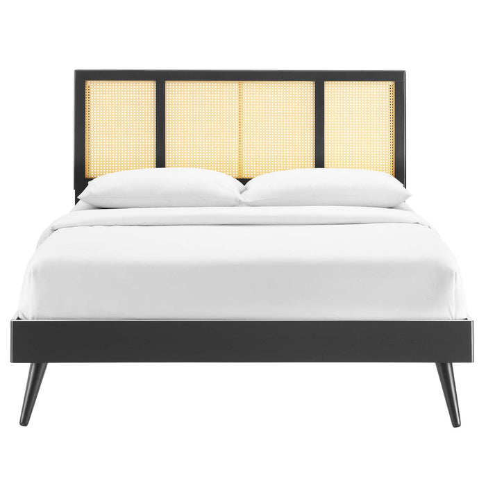 Kelsea Cane and Wood Platform Bed With Splayed Legs