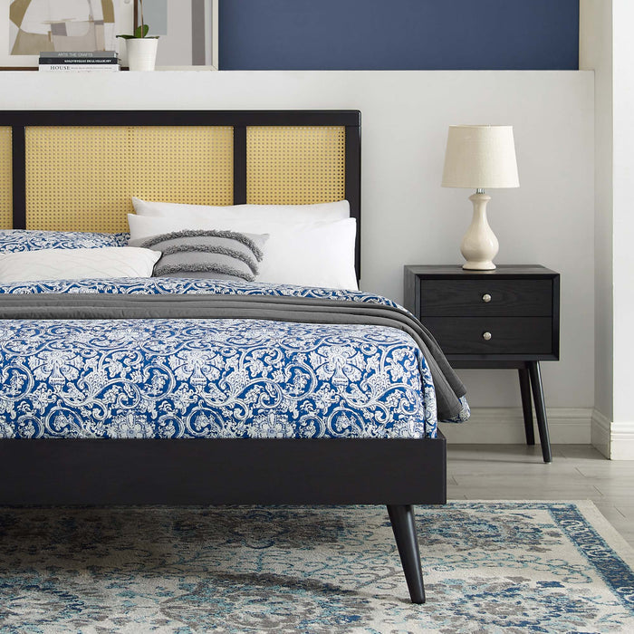 Kelsea Cane and Wood Platform Bed With Splayed Legs