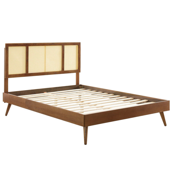 Kelsea Cane and Wood Platform Bed With Splayed Legs