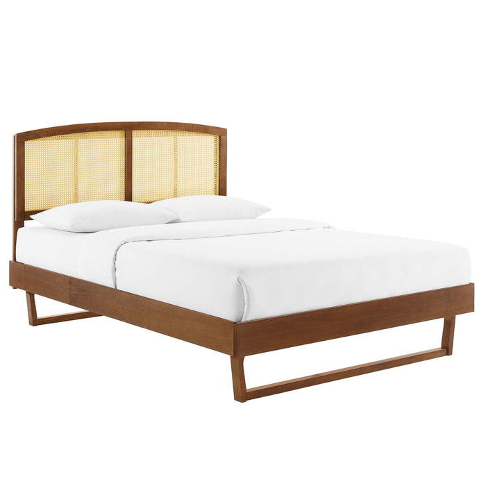 Sierra Cane and Wood Platform Bed With Angular Legs
