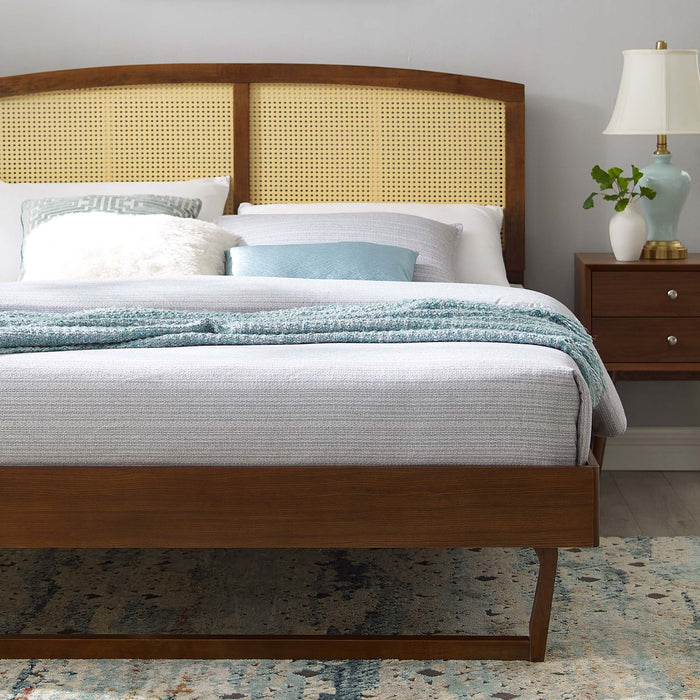 Sierra Cane and Wood Platform Bed With Angular Legs