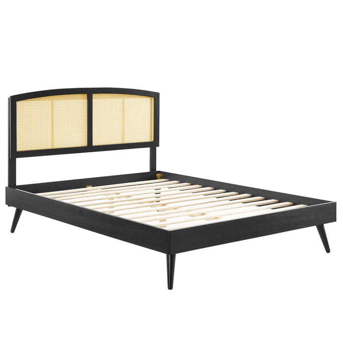Sierra Cane and Wood Platform Bed With Splayed Legs