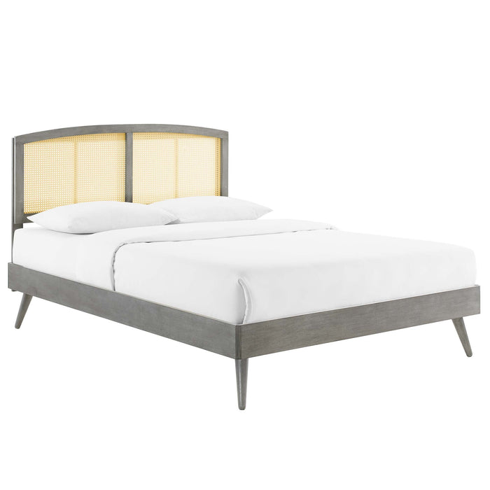 Sierra Cane and Wood Platform Bed With Splayed Legs