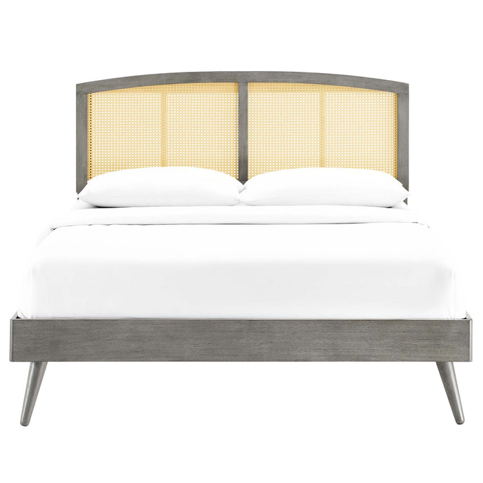 Sierra Cane and Wood Platform Bed With Splayed Legs