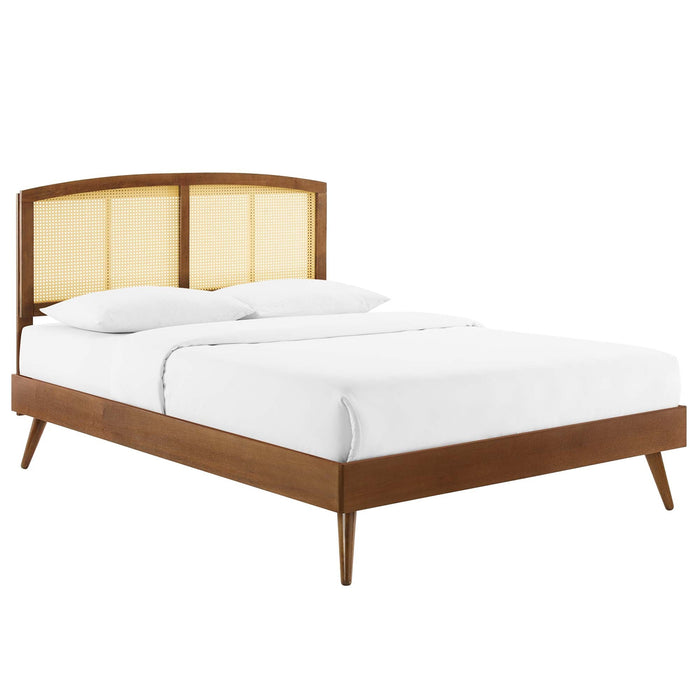 Sierra Cane and Wood Platform Bed With Splayed Legs