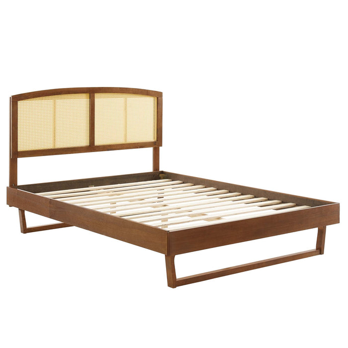 Sierra Cane and Wood Platform Bed With Angular Legs