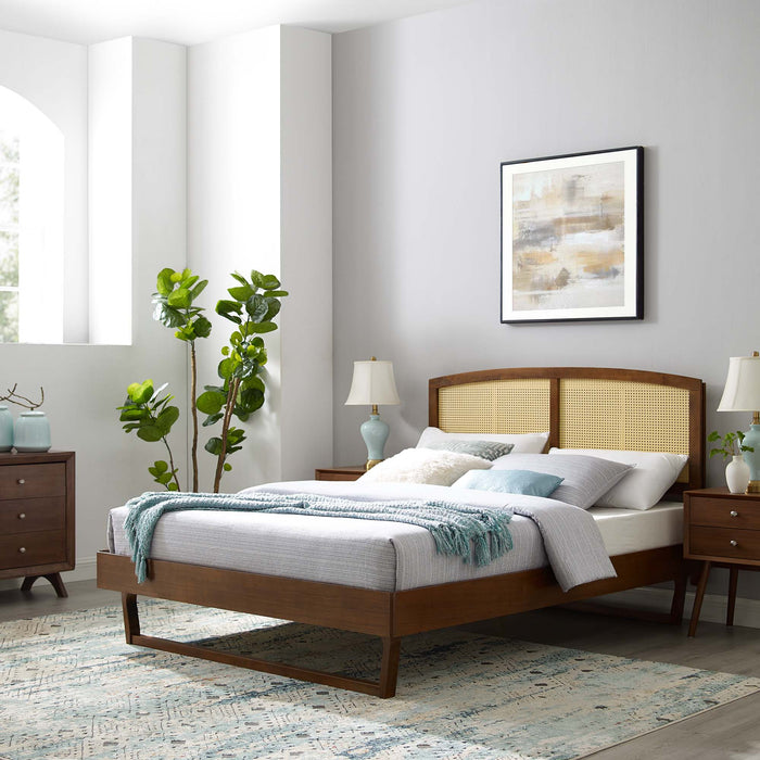 Sierra Cane and Wood Platform Bed With Angular Legs
