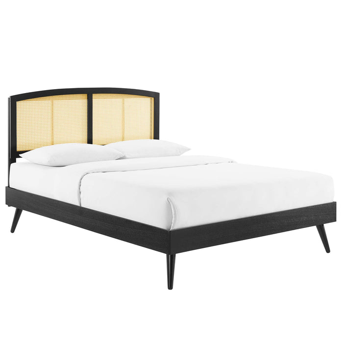 Sierra Cane and Wood Platform Bed With Splayed Legs