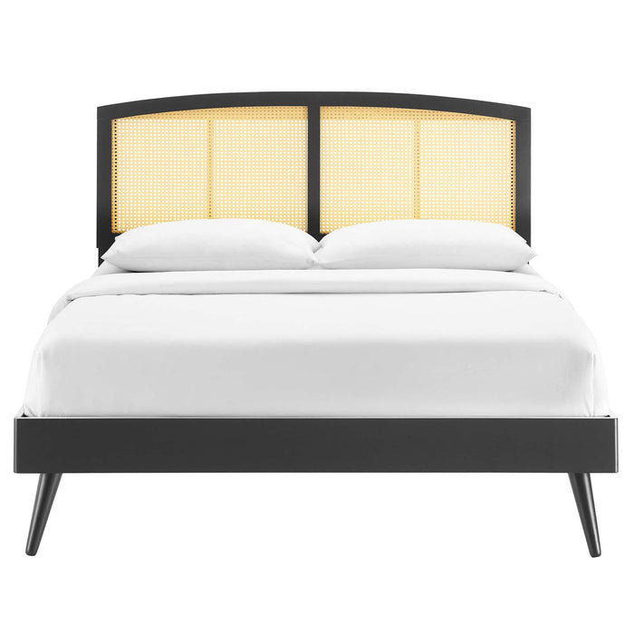 Sierra Cane and Wood Platform Bed With Splayed Legs
