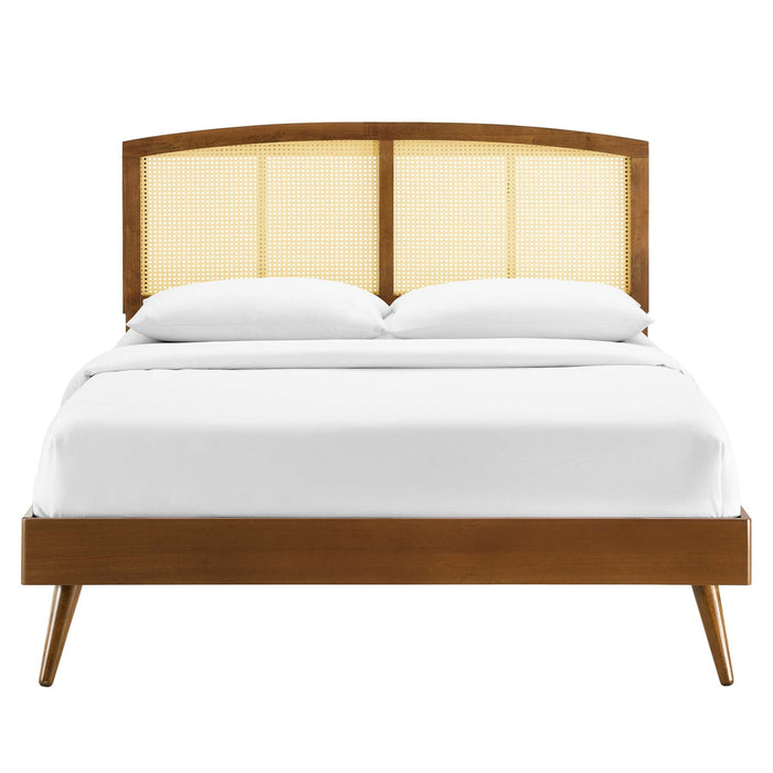 Sierra Cane and Wood Platform Bed With Splayed Legs