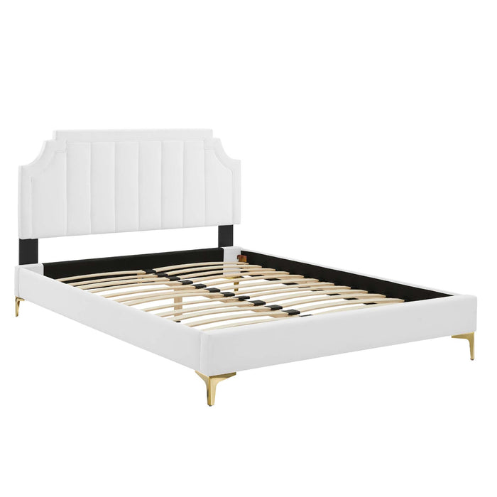 Sienna Performance Velvet Platform Bed With Gold Metal Legs