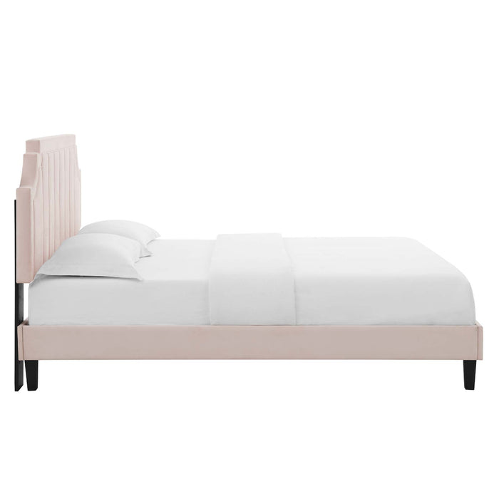 Sienna Performance Velvet Platform Bed With Black Wood Legs