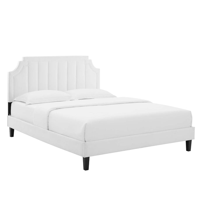 Sienna Performance Velvet Platform Bed With Black Wood Legs