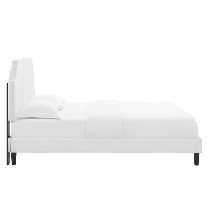 Sienna Performance Velvet Platform Bed With Black Wood Legs