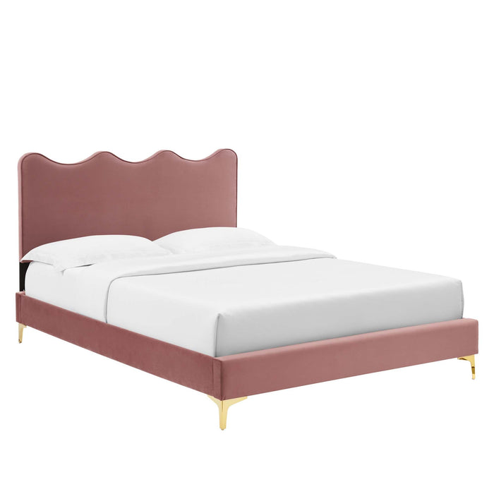 Current Performance Velvet Platform Bed With Gold Metal Legs