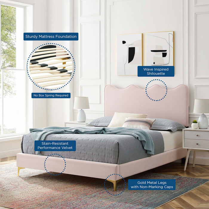 Current Performance Velvet Platform Bed With Gold Metal Legs