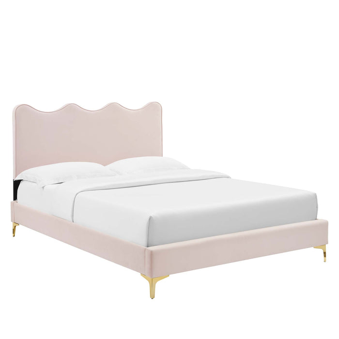 Current Performance Velvet Platform Bed With Gold Metal Legs
