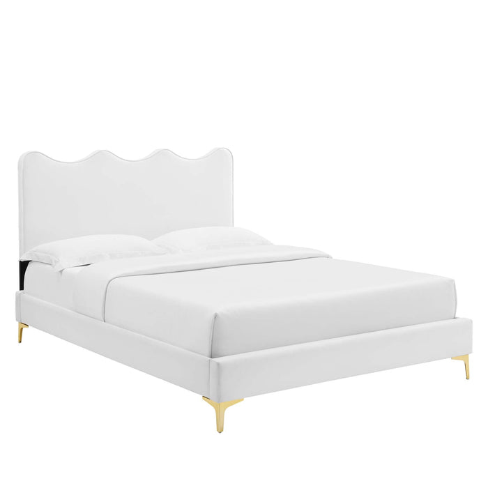 Current Performance Velvet Platform Bed With Gold Metal Legs