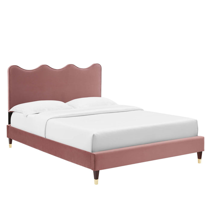 Current Performance Velvet Platform Bed With Wood and Gold Legs