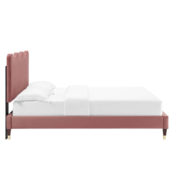 Current Performance Velvet Platform Bed With Wood and Gold Legs