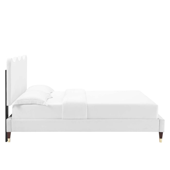 Current Performance Velvet Platform Bed With Wood and Gold Legs