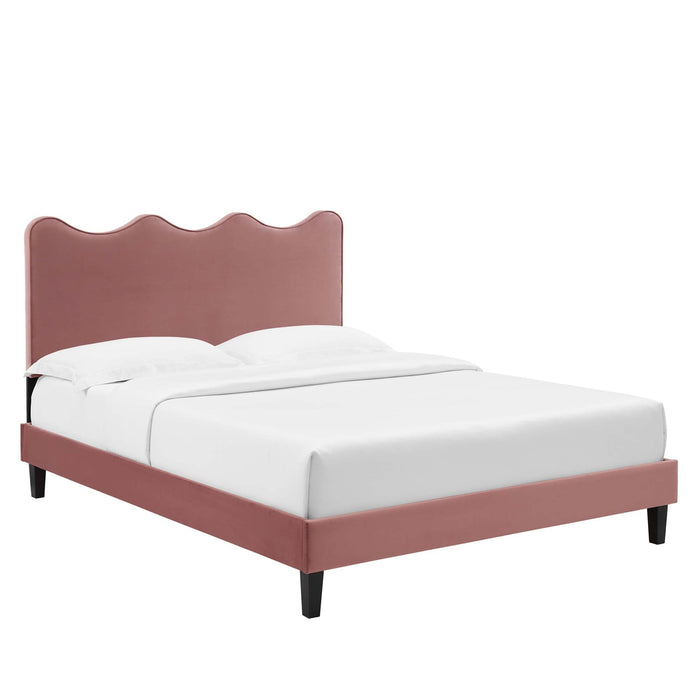Current Performance Velvet Platform Bed With Black Wood Legs