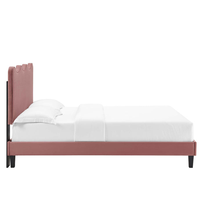 Current Performance Velvet Platform Bed With Black Wood Legs