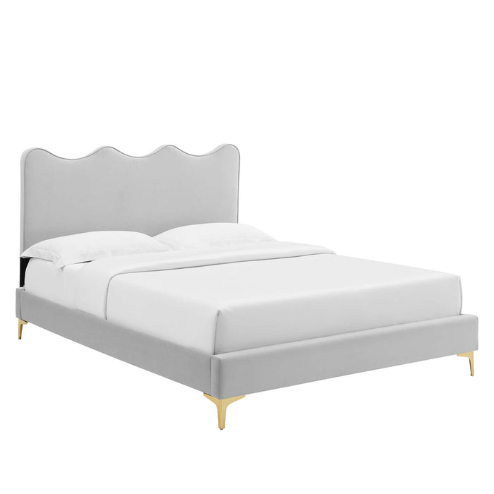 Current Performance Velvet Platform Bed With Gold Metal Legs