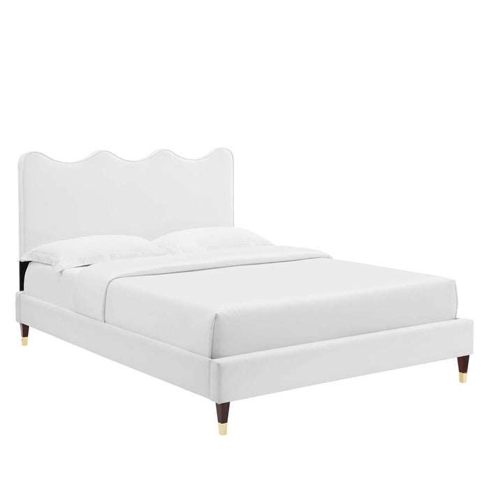 Current Performance Velvet Platform Bed With Wood and Gold Legs
