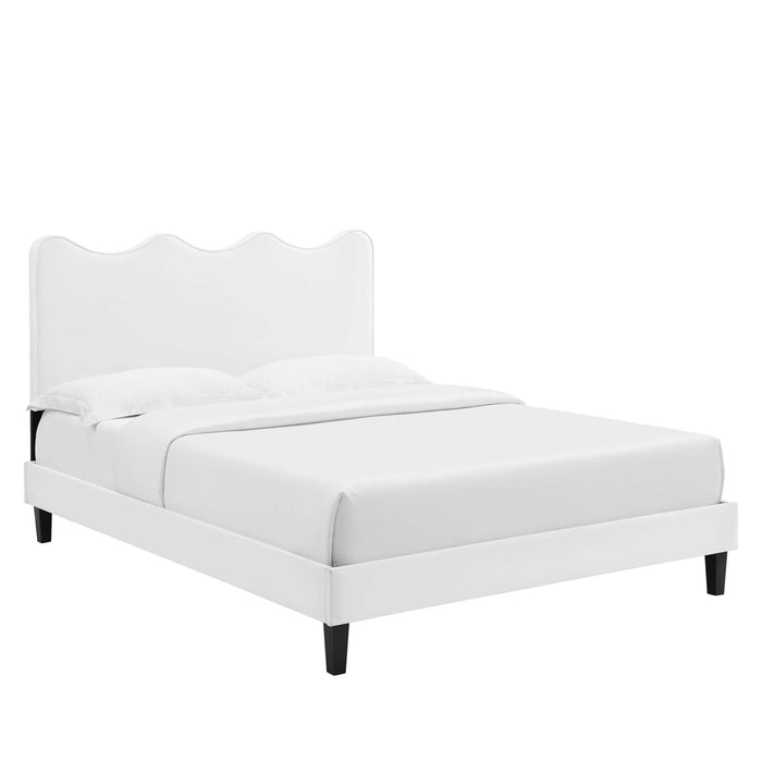 Current Performance Velvet Platform Bed With Black Wood Legs